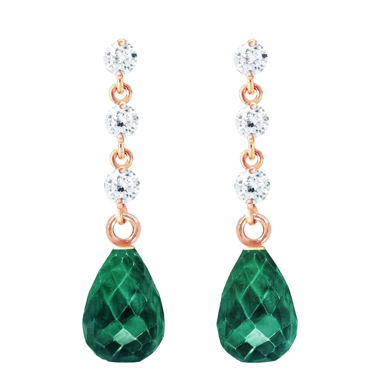 14K Solid Rose Gold Diamond & Emerald Gemstone Earrings