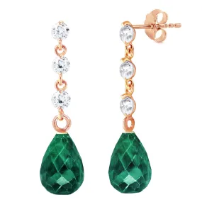 14K Solid Rose Gold Diamond & Emerald Gemstone Earrings