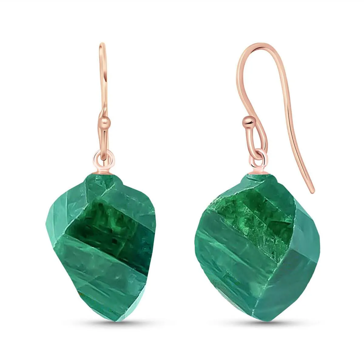 14K Solid Rose Gold Fish Hook Natural Emerald Earrings Gemstone