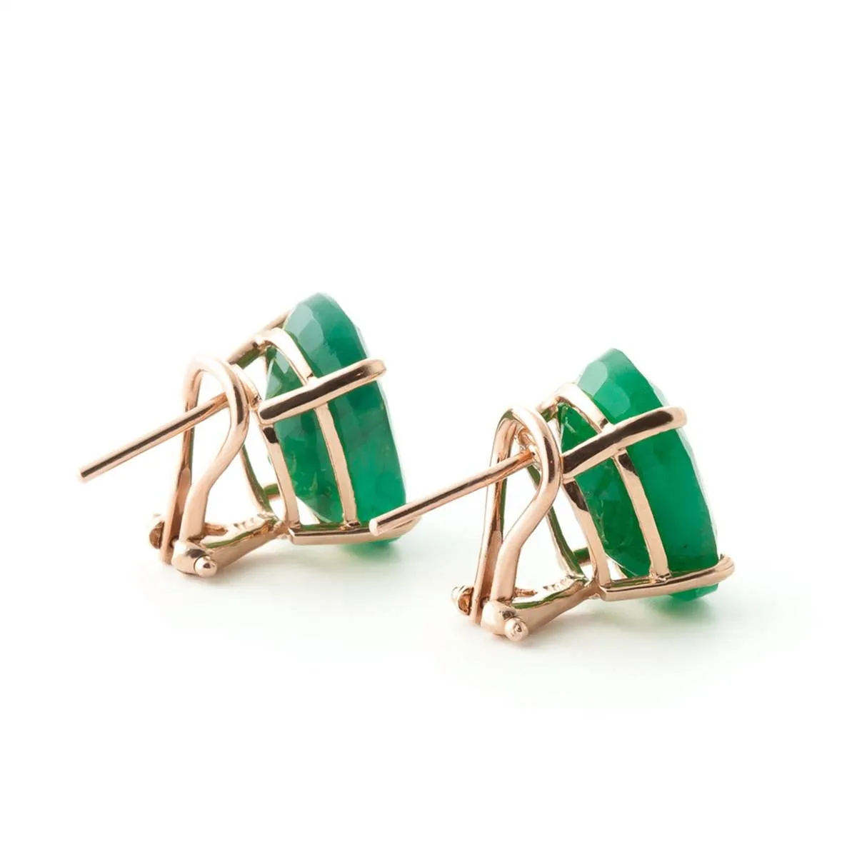 14K Solid Rose Gold French Clips Natural Emerald Earrings Certified