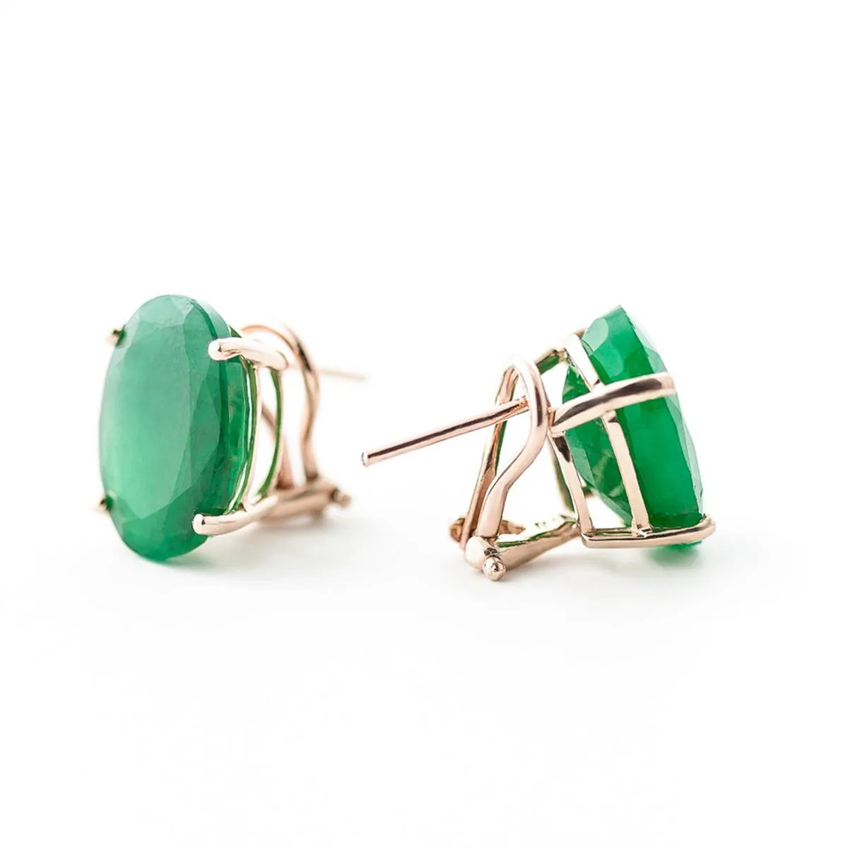 14K Solid Rose Gold French Clips Natural Emerald Earrings Certified