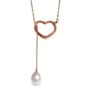 14K Solid Rose Gold Heart Necklace w/ Drop Natural Pearl