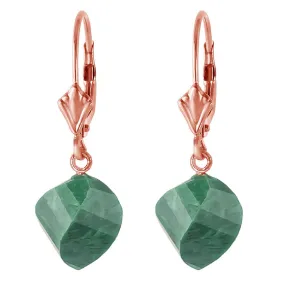 14K Solid Rose Gold Leverback Earrings Twisted Briolette Emeralds