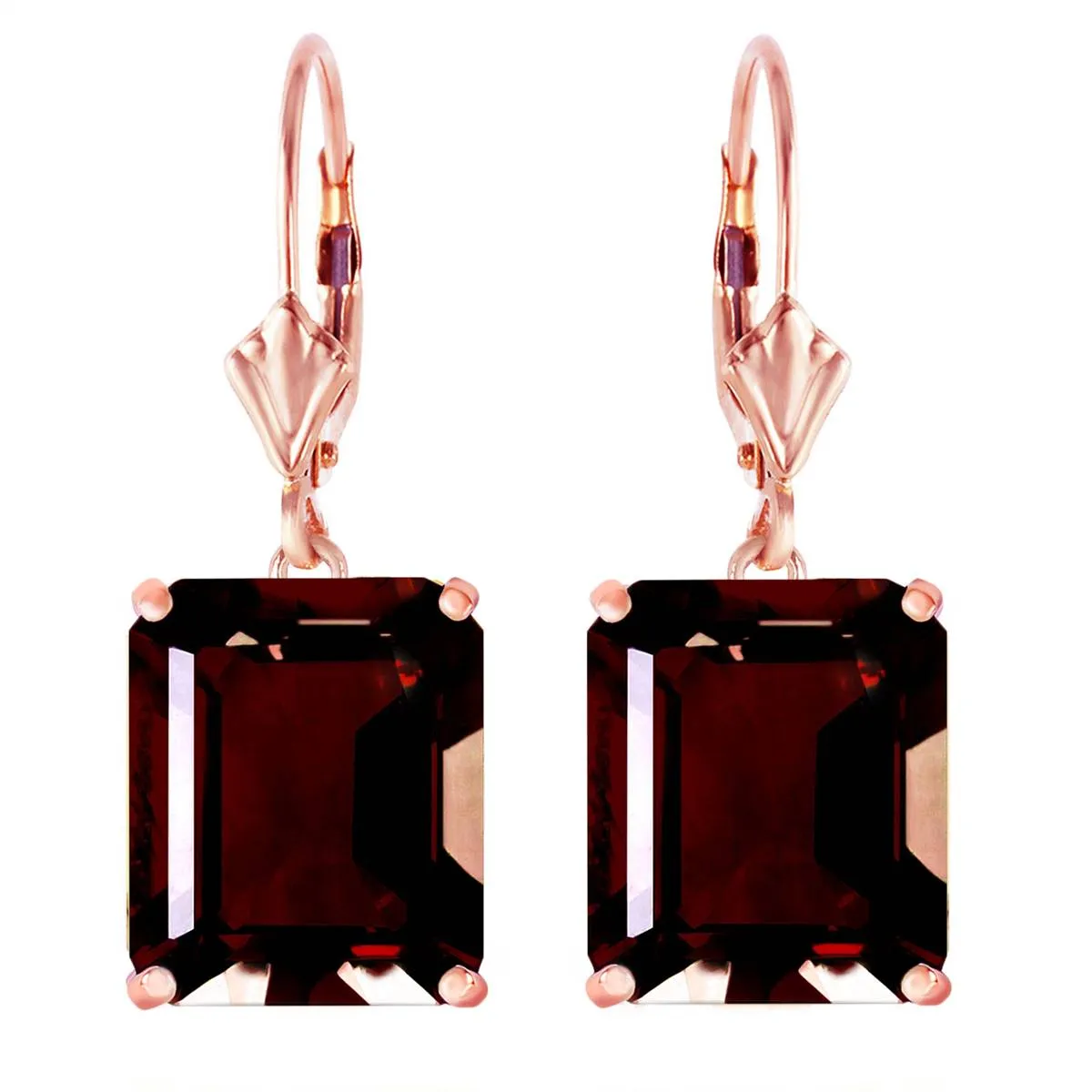 14K Solid Rose Gold Leverback Earrings w/ Garnet