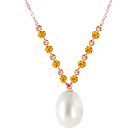 14K Solid Rose Gold Necklace w/ Natural Citrines & Pearl