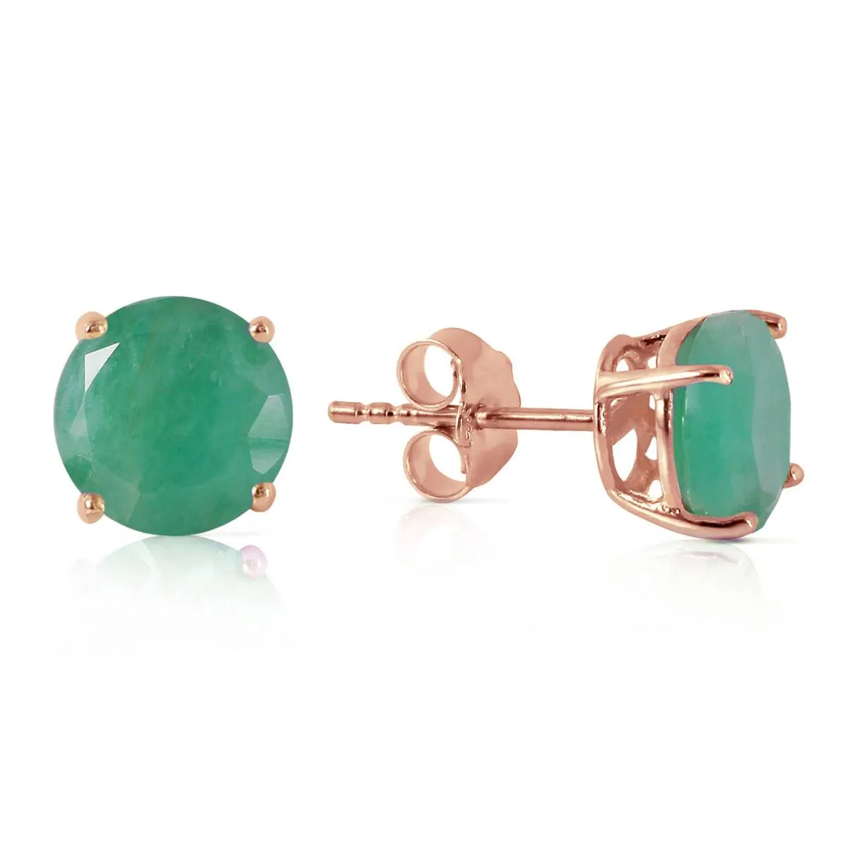 14K Solid Rose Gold Stud Earrings Natural Emerald Gemstone