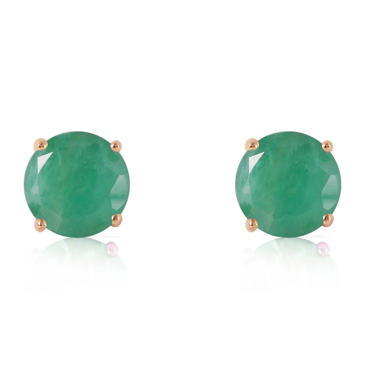 14K Solid Rose Gold Stud Earrings Natural Emerald Gemstone