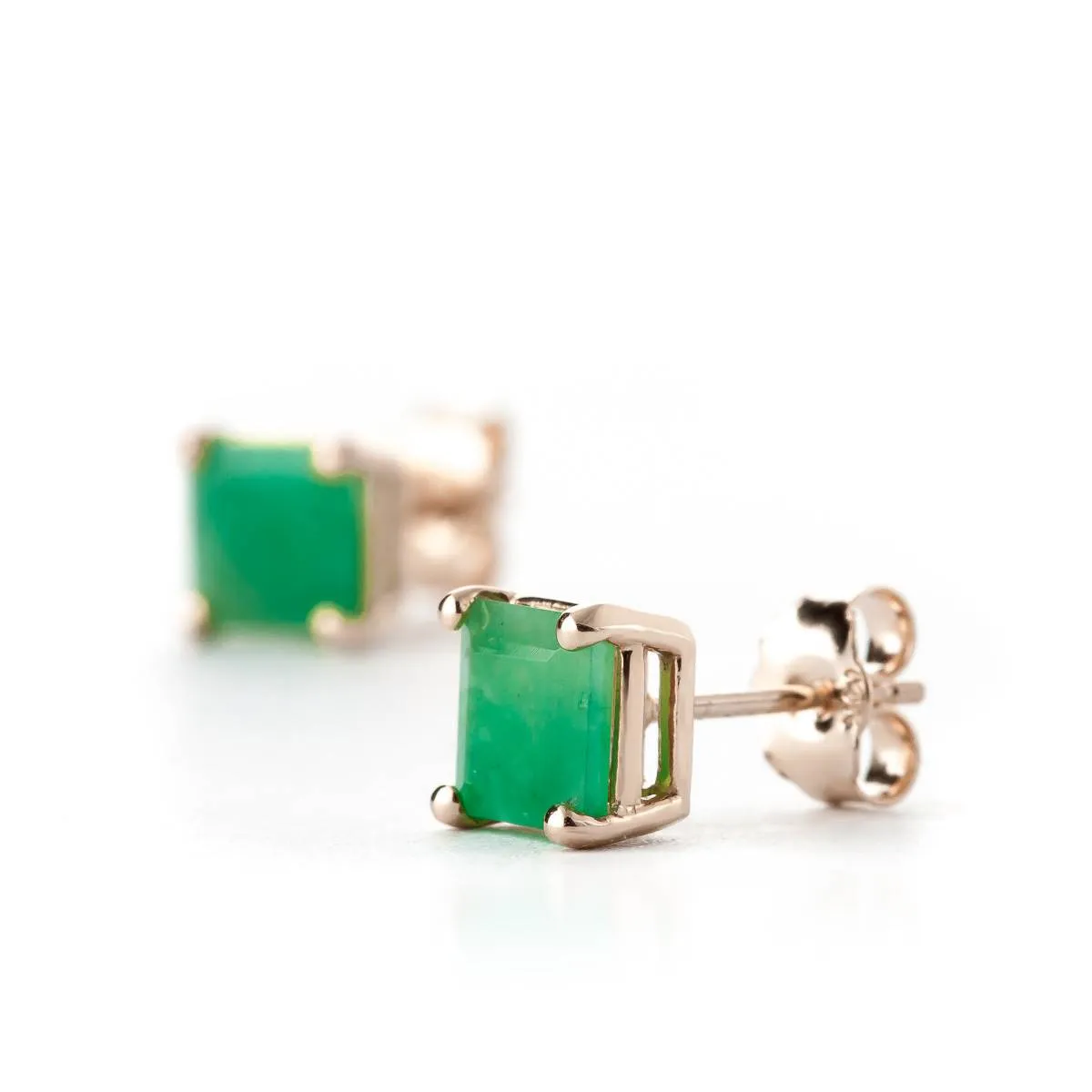 14K Solid Rose Gold Stud Earrings Natural Emerald