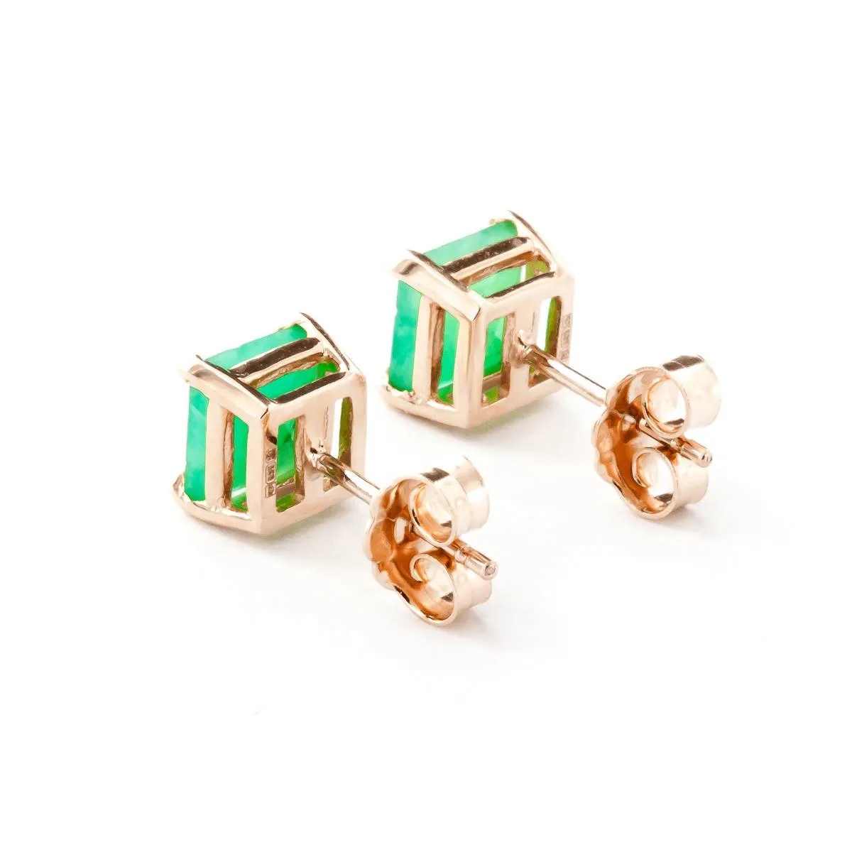 14K Solid Rose Gold Stud Earrings Natural Emerald