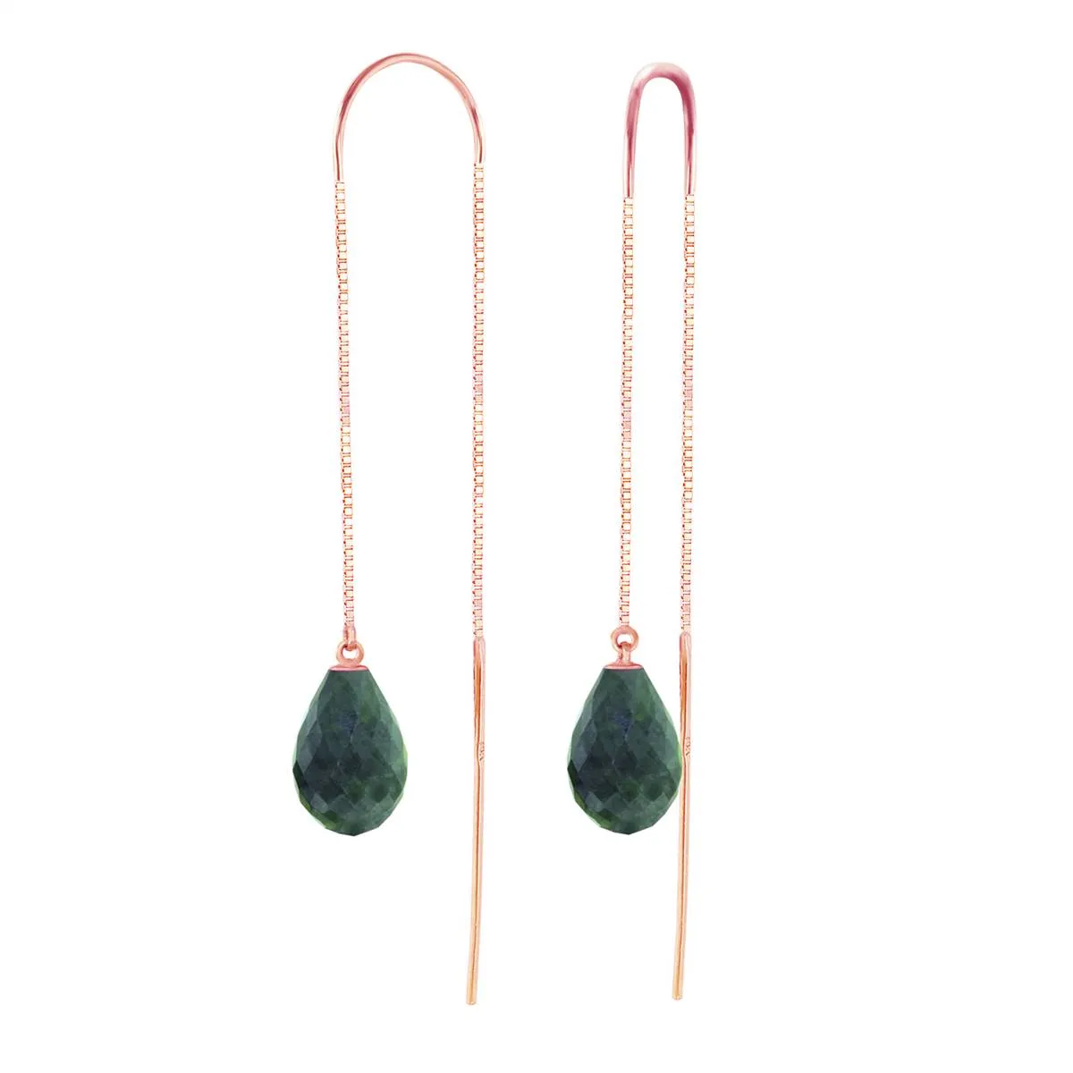 14K Solid Rose Gold Threaded Dangles Earrings w/ Emeralds