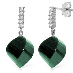 14K Solid White Gold Earrings w/ Diamonds & Emeralds