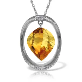 14K Solid White Gold Necklace w/ Natural Twisted Briolette Citrine & Diamonds