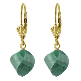 14K Solid Yellow Gold Leverback Earrings Twisted Briolette Emeralds