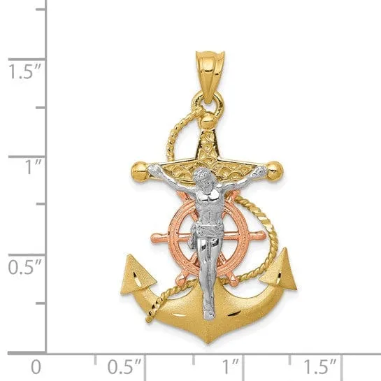 14k Tri Color Gold Mariners Cross Pendant