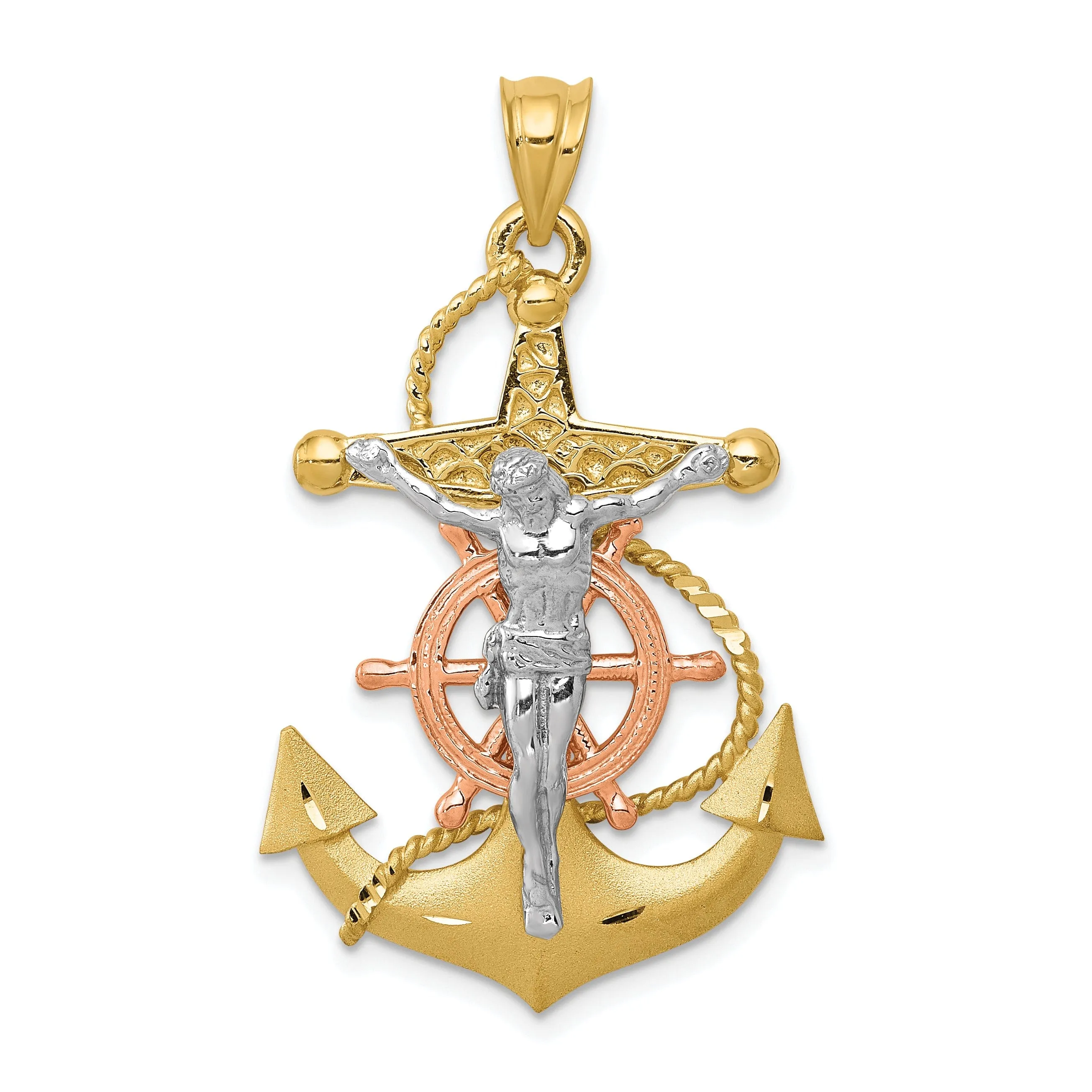 14k Tri Color Gold Mariners Cross Pendant