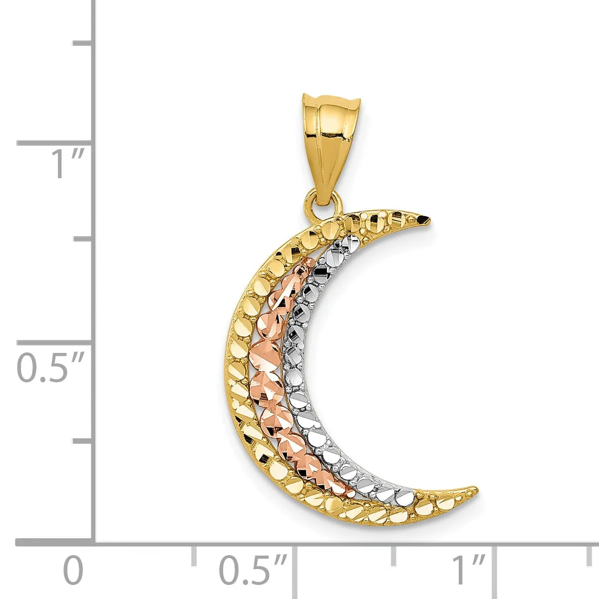 14K Two Tone Gold White Rhodium pen Back Solid Polished  Diamond Cut Finish Moon Pendant