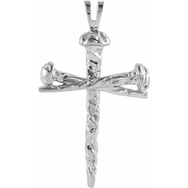 14K White 26x18.2 mm Nail Design Cross Pendant