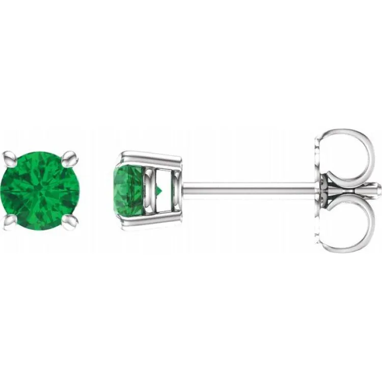 14K White 4 mm Natural Emerald Stud Earrings with Friction Post