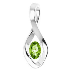 14K White 6x4 mm Oval Natural Peridot Pendant