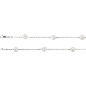 14K White Cultured White Freshwater Pearl  14-Station 18" Necklace