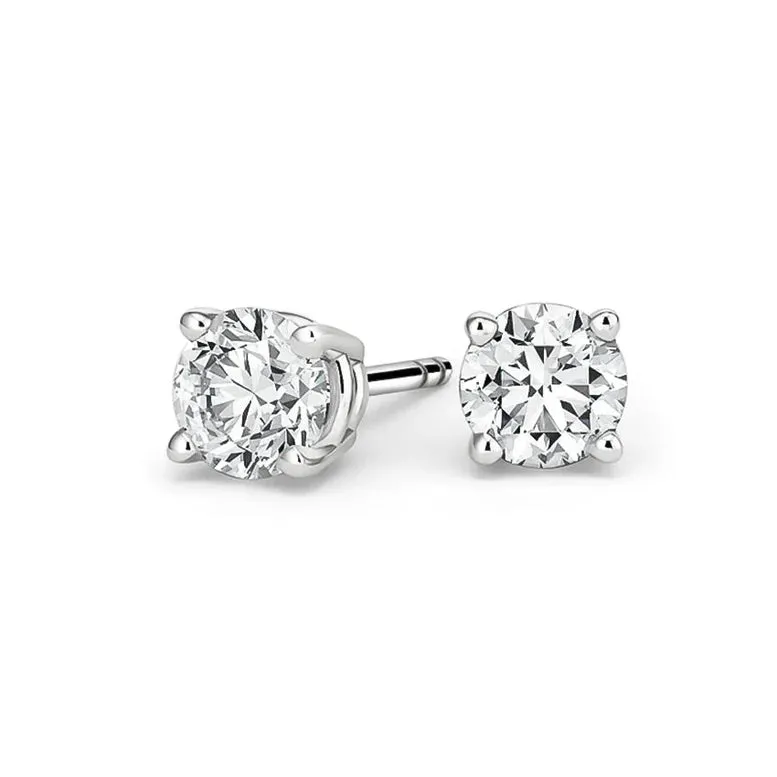 14k White Gold 1/2 Carat Created White Diamond Round Stud Earrings (SI1) 4 Prong Setting by Paris Jewelry