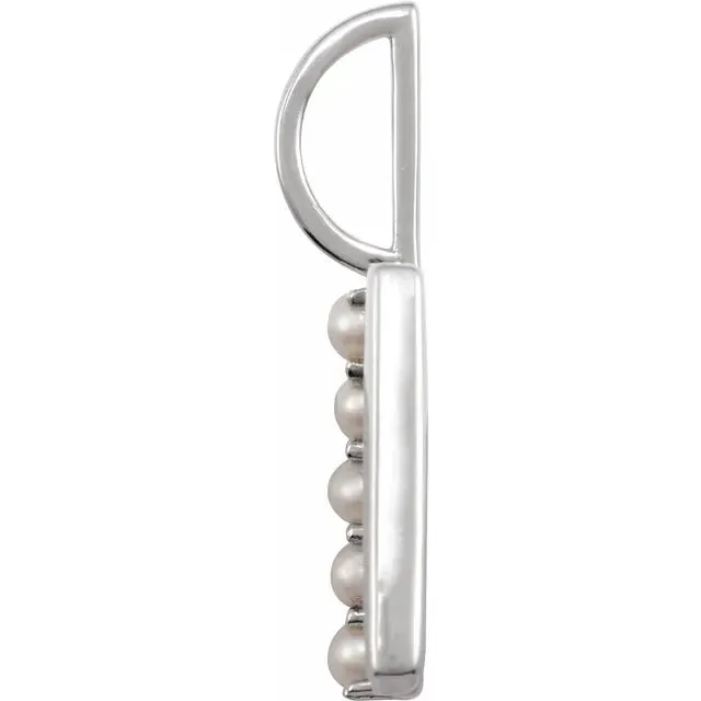 14K White Gold Cultured White Pearl Initial V Charm/Pendant