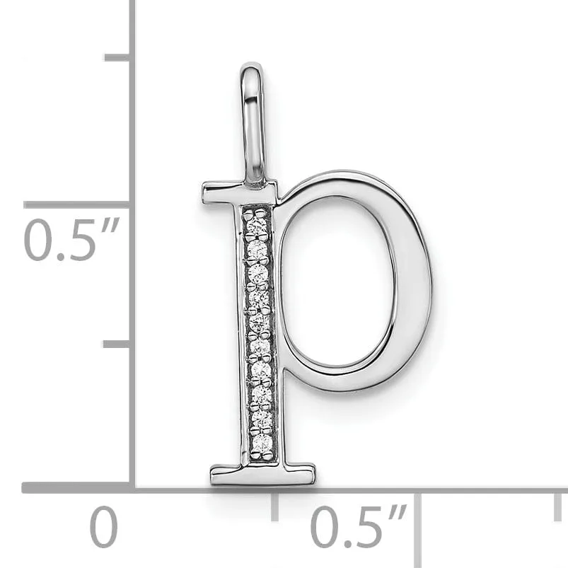 14K White Gold Diamond 0.035-CT Lower Case Style P Initial Charm Pendant