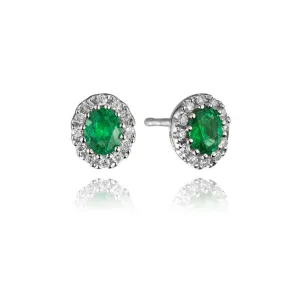 14K White Gold Emerald and Diamond Stud Earrings