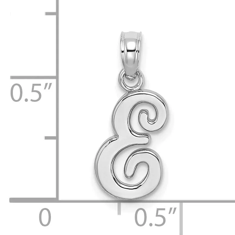 14K White Gold Fancy Script Design Letter E Initial Pendant