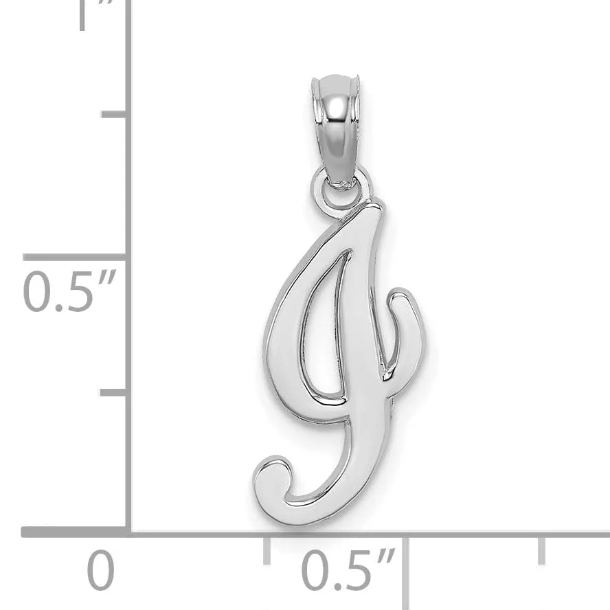 14K White Gold Fancy Script Design Letter I Initial Pendant