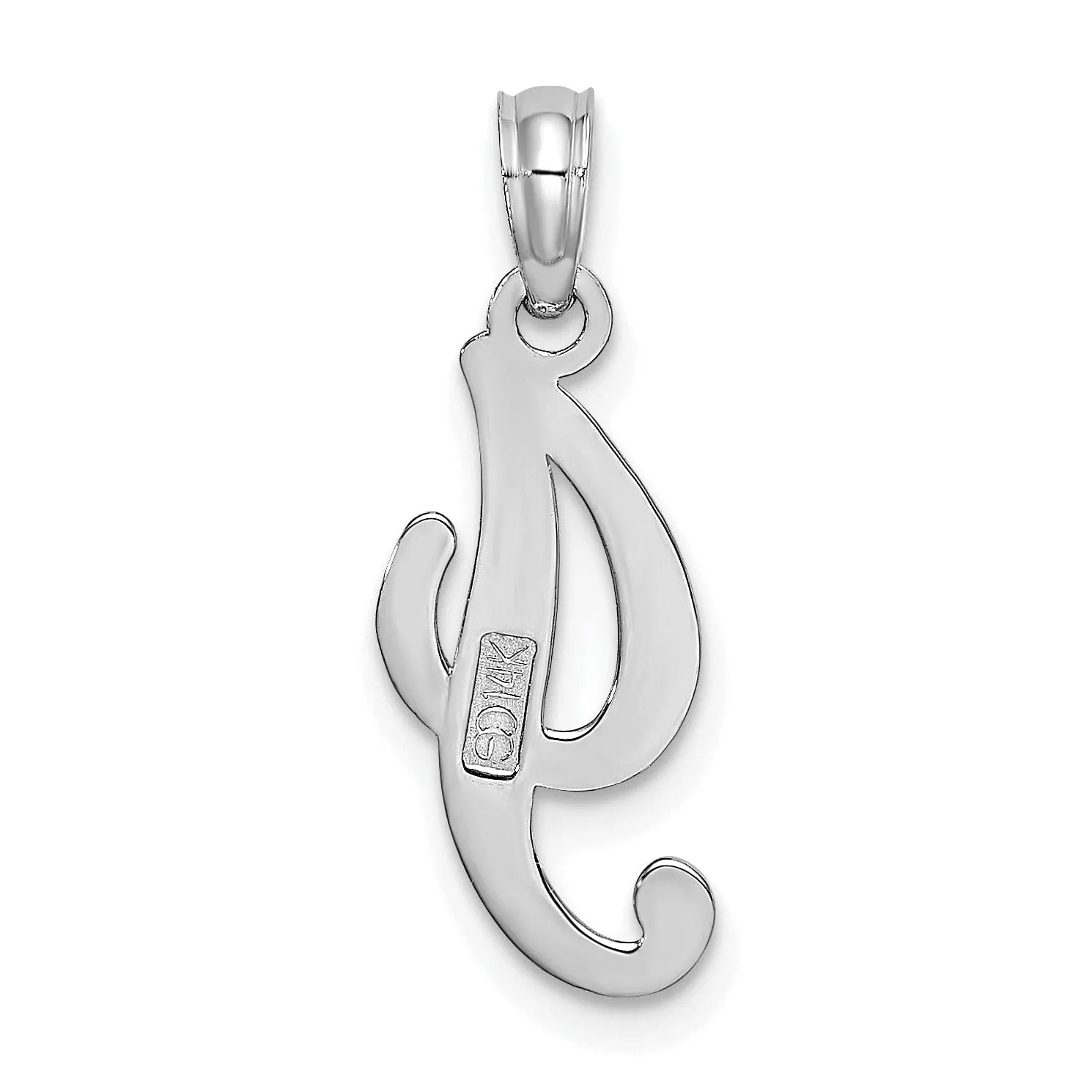 14K White Gold Fancy Script Design Letter I Initial Pendant