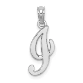 14K White Gold Fancy Script Design Letter I Initial Pendant