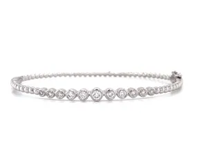 14K White Gold Graduated Diamond Bezel Set  Bangle