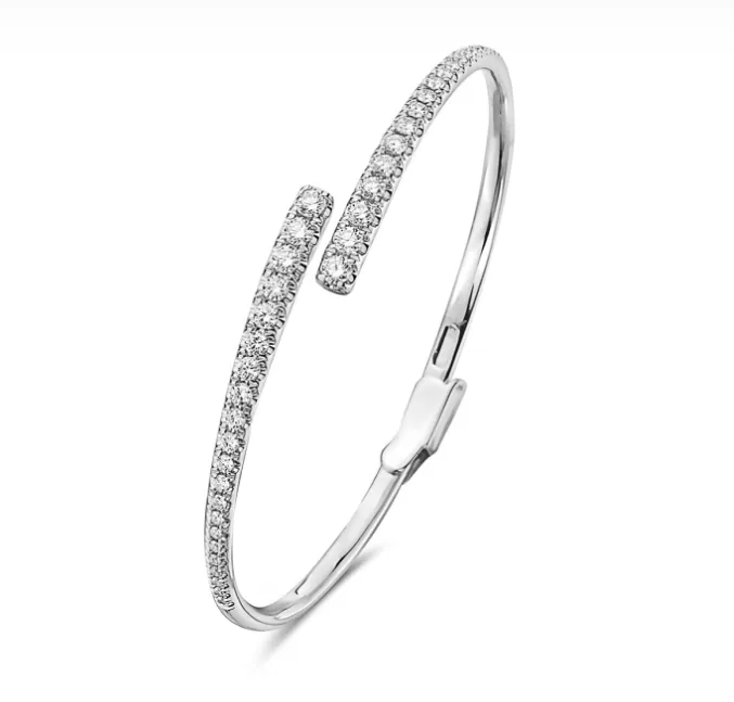 14k White Gold Graduating Diamond Bypass Bangle Bracelet (I7506)