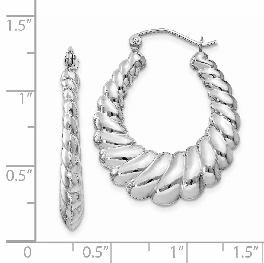 14k White Gold Polished Scalloped Hoop Earrings