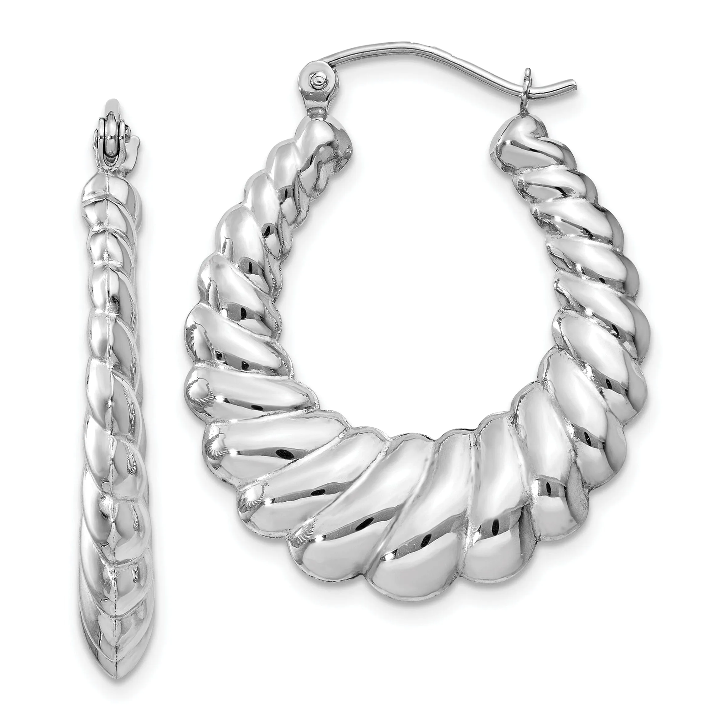 14k White Gold Polished Scalloped Hoop Earrings