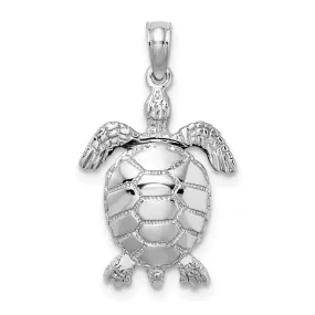 14K White Gold Textured Casted Solid Polished Finish 3D Moveable Men's Turtle Charm Pendant