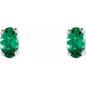 14K White Lab-Grown Emerald Earrings