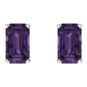 14K White Natural Amethyst Earrings