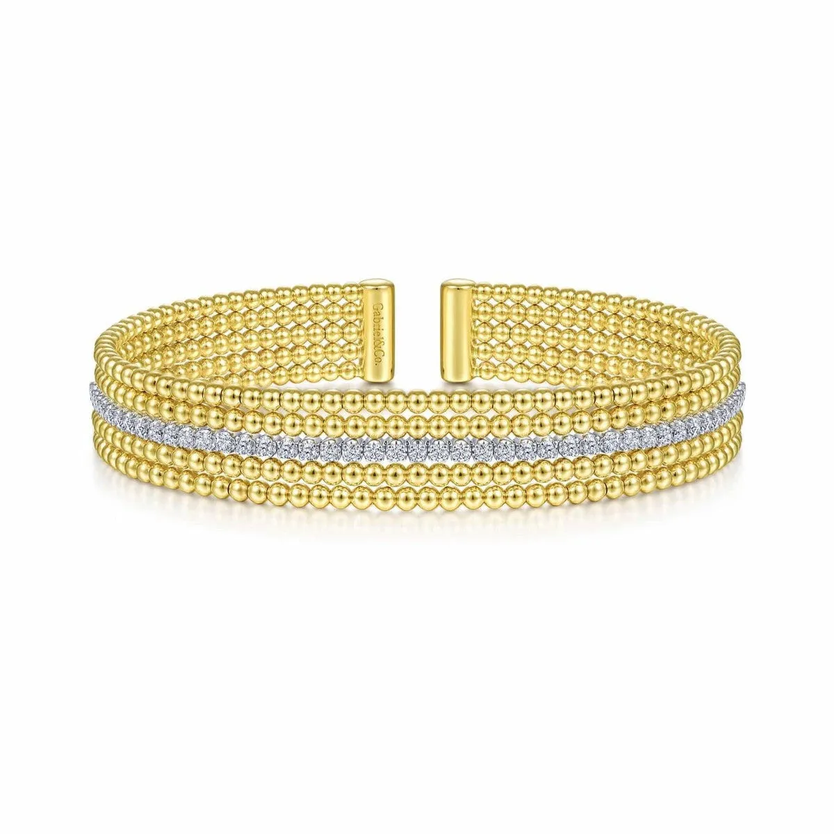 14K White-Yellow Gold Wide Bujukan Diamond Cuff Bangle  - BG4449-62M45JJ