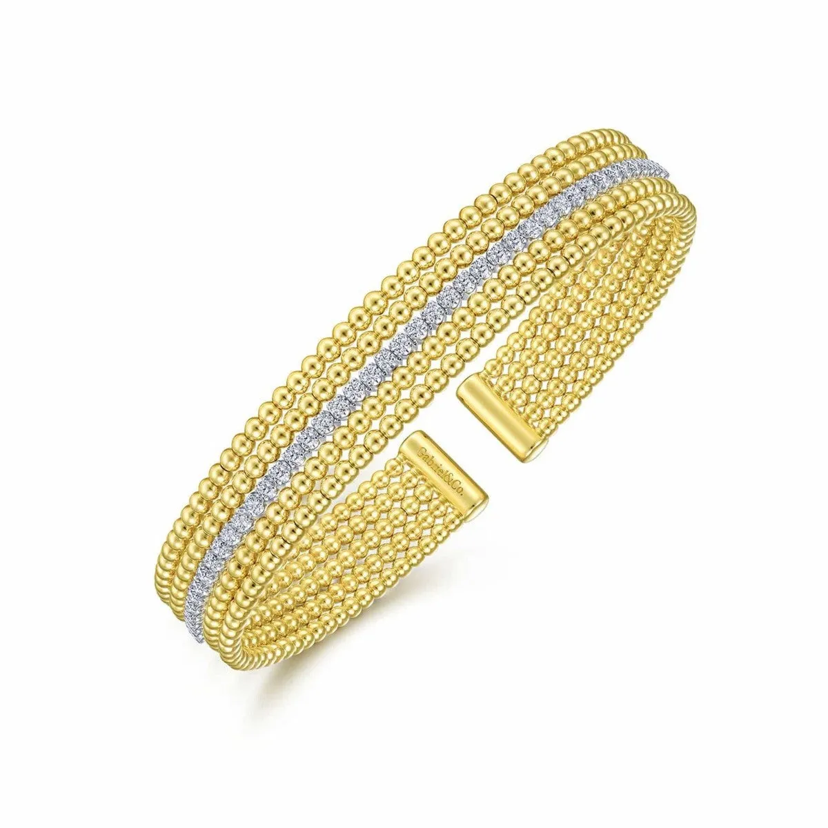 14K White-Yellow Gold Wide Bujukan Diamond Cuff Bangle  - BG4449-62M45JJ