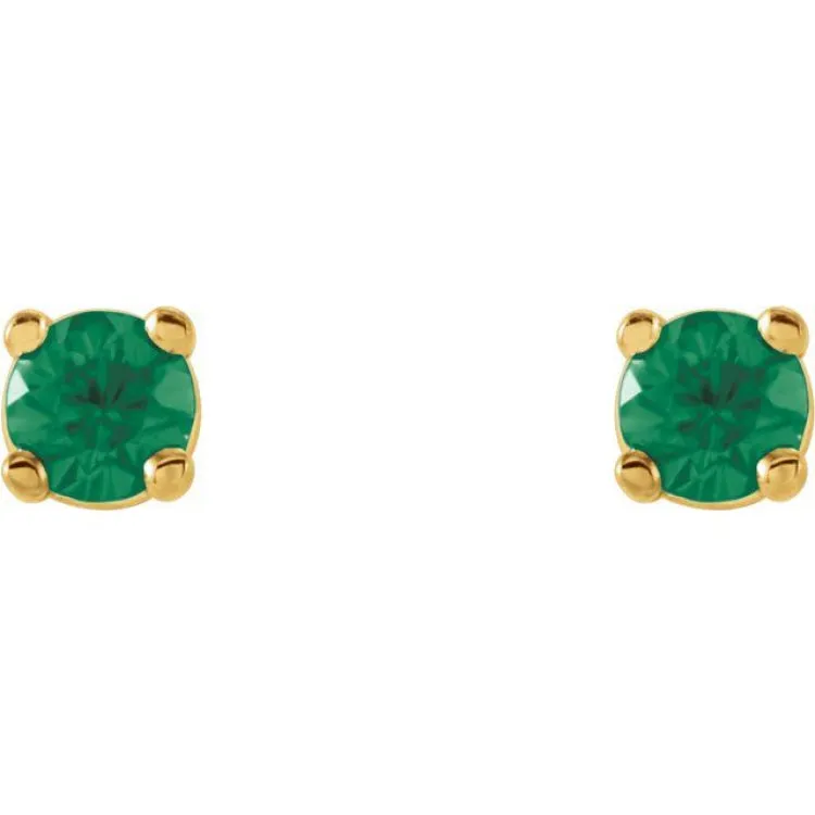 14K Yellow 2.5 mm Natural Emerald Stud Earrings with Friction Post