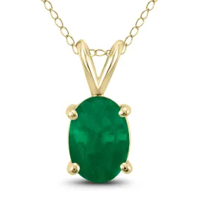 14K Yellow Gold 5X3Mm Oval Emerald Pendant