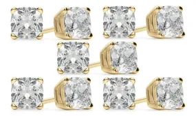 14k Yellow Gold 6mm 3Ct Cushion Cut White Sapphire Set Of Five Stud Earrings Plated