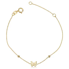 14k Yellow Gold Butterfly And Bead Adjustable Baby Bracelet, 6.5"