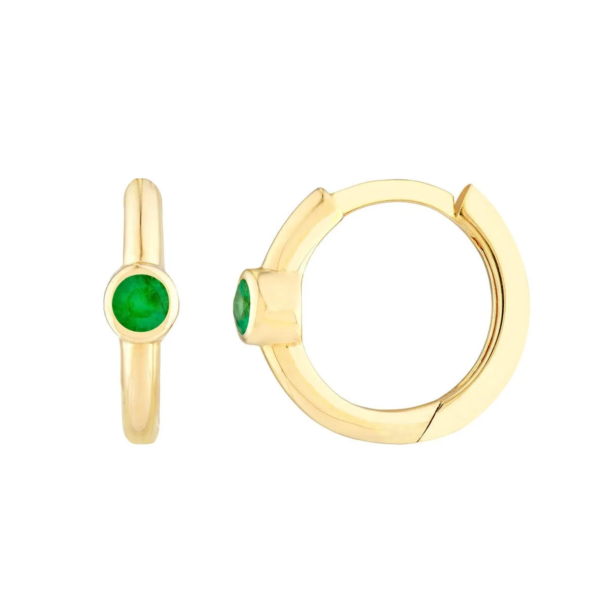 14K Yellow Gold Emerald Bezel Hoop Earrings