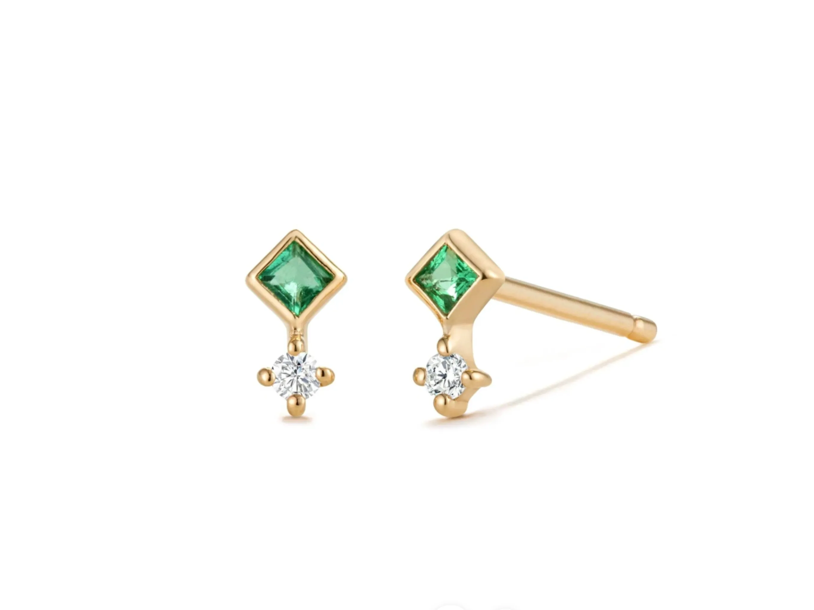 14K Yellow Gold Emerald Earrings