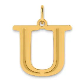 14k Yellow Gold Etched Finish Block Letter U Initial Design Pendant