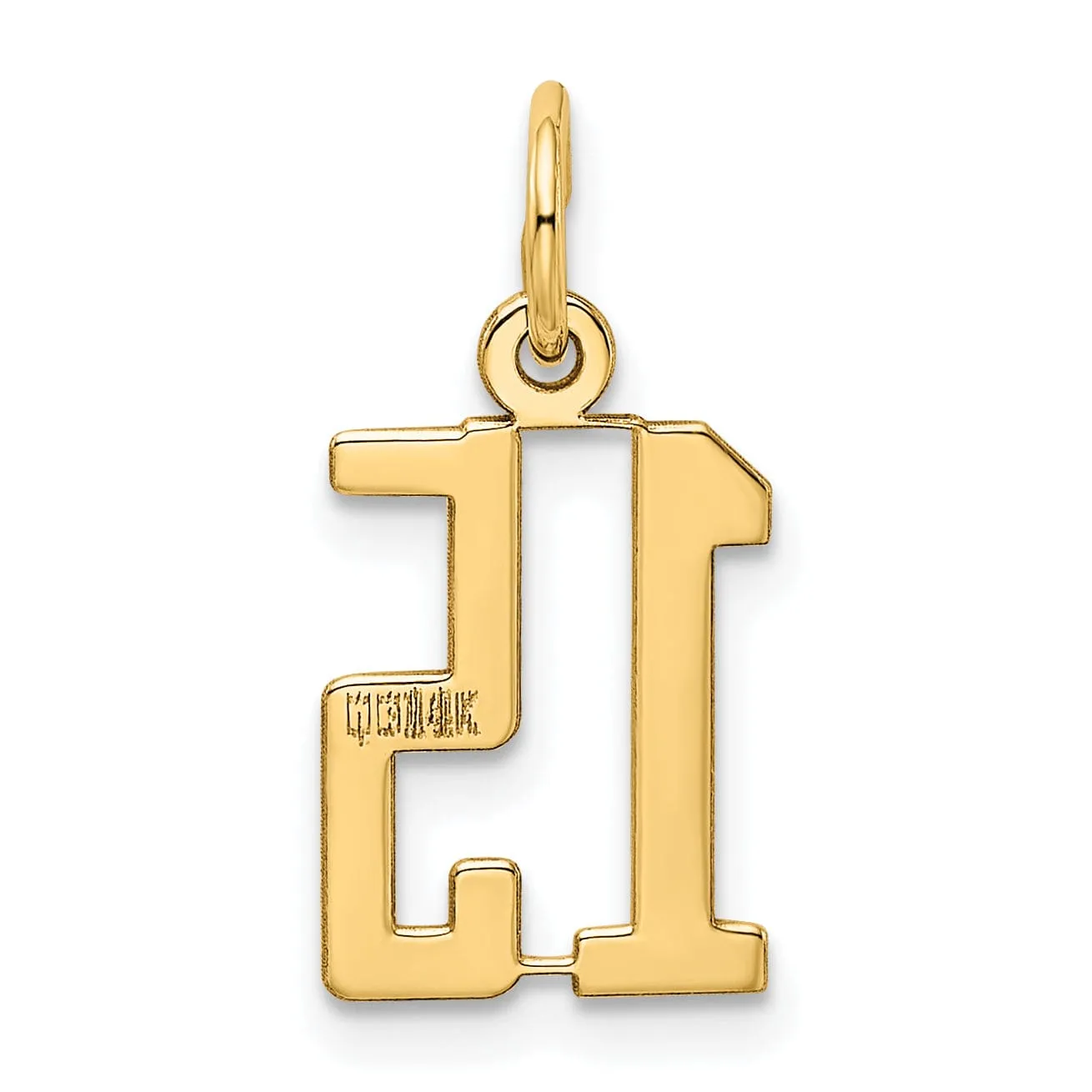 14K Yellow Gold Polished Finish Small Size Elongated Shape Number 15 Charm Pendant