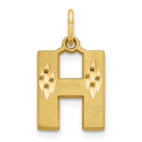 14k Yellow Gold Satin Diamond Cut Finish Letter H Initial Charm Pendant